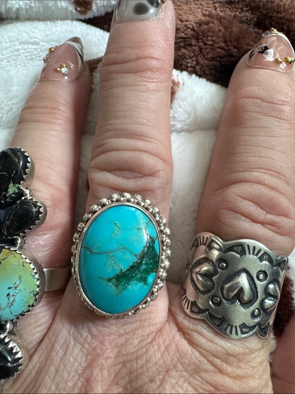 Turquoise Oval Statement Ring in Bright Blue Silver Setting